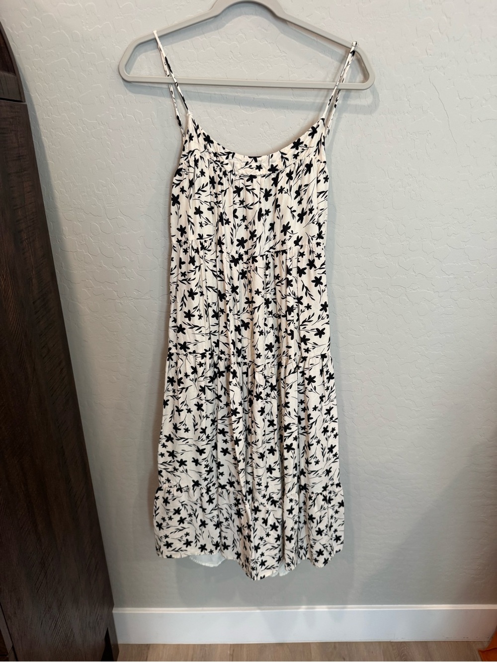 emory park White Midi Dress with Black Floral Print